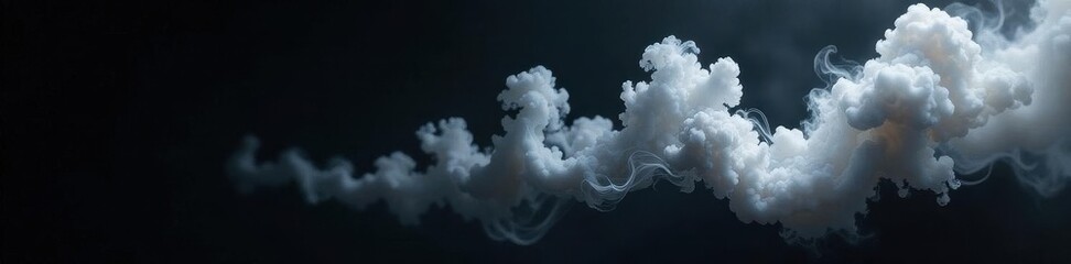 Ethereal white smoke plumes against stark black backdrop, dark, diffuse