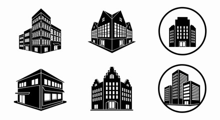 Fototapeta premium Set of modern and classic building vector illustration icons