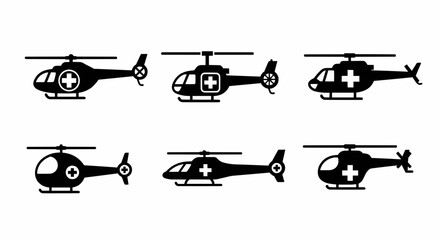 Medical Helicopter Vector Illustration Icon Set
