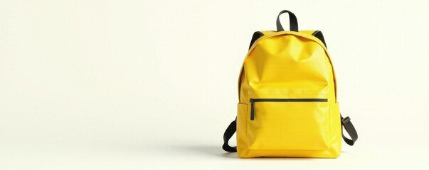 Bright yellow and black backpack isolated on white background, material, outdoor