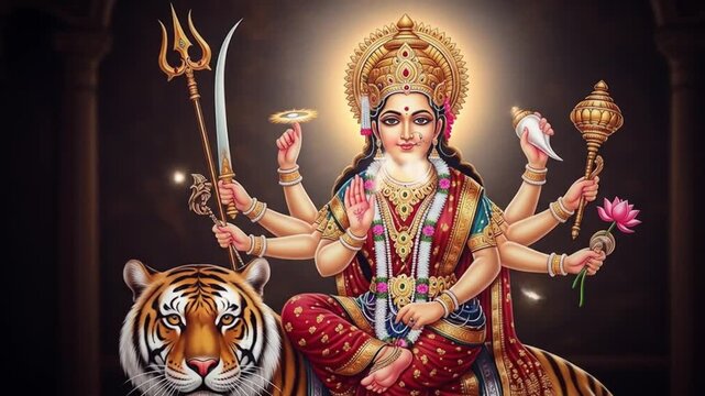 Magnificent Goddess Durga Riding a Tiger