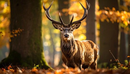 Majestic stag in autumn forest