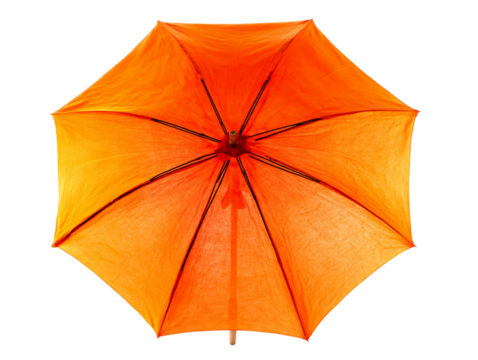 Bright Orange Open Umbrella With Black Metal Frame Against Transparent Background, PNG