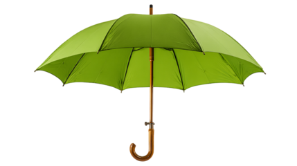 Classic Green Umbrella With Wooden Handle On Transparent Background, PNG