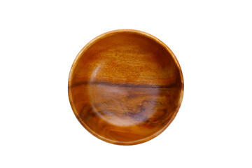 Top view of wooden bowl on white background