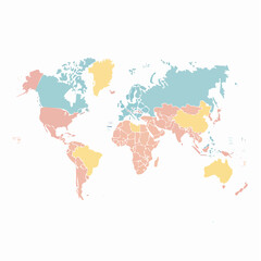 Obraz premium Clean scalable SVG world map with pastel continents. Accurate details, minimal lines, editable labels. Ideal for infographics, education, global presentations, and travel designs. 
