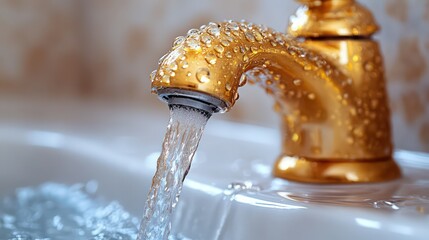 Close-up of kitchen faucet with water droplets above shiny clean sink