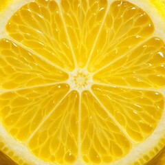 Ultra macro of fresh lemon slice showing juicy pulp and cellular detail in vibrant yellow color