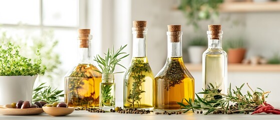 Culinary Herb Infused Olive Oils in Glass Bottles