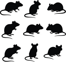 rat silhouettes vector, mouse shadow illustration, rodent animal outline set, black shape design, pest control graphic, wildlife artwork, nature silhouette collection, vector art