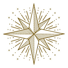 Obraz premium Golden starburst compass symbol with radiating lines and dots image PNG file download