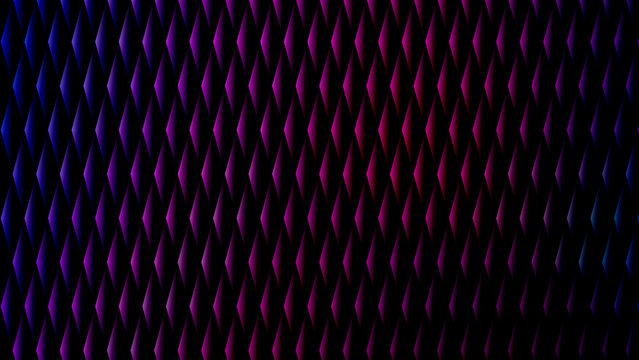Abstract geometric background with glowing diamond shapes in neon pink, blue, and purple gradient. Futuristic digital pattern, vibrant light texture, and modern 3D design technology concepts