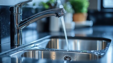 Kitchen sink with stainless steel faucet and dishes drying on the side