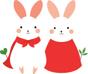 A cute pink cartoon bunny holding a heart, perfect for an Easter or spring holiday card design