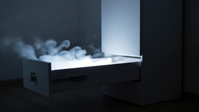 Ethereal cabinet drawer releasing smoke