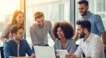 A group of diverse people collaborating in an office setting