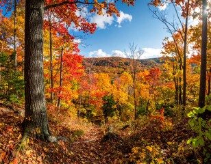 Autumn forest vista, colorful leaves