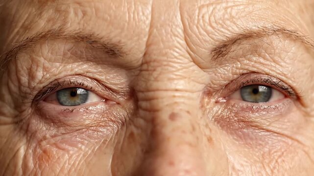 Close up shot of the closed eyes of an elderly person with detailed skin and visible eyelashes