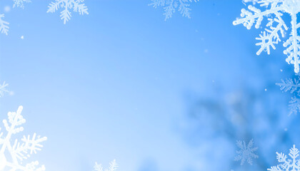 Soft Blue Winter Background with Delicate Snowflakes in a Serene Atmosphere