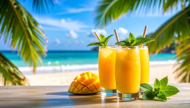 Tropical Mango Drinks Beach. - Powered by Adobe