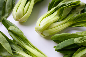 Fototapeta premium Fresh bok choy on white background.