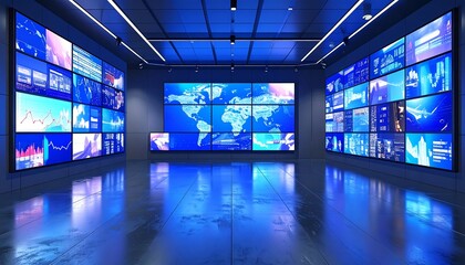 Futuristic control room with large displays