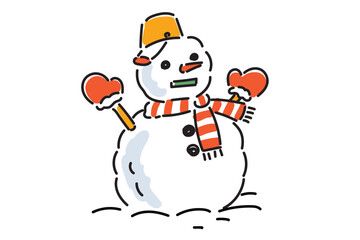 手描きのラフな雪ダルマのイラスト