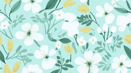 mint green and pastel flower seamless pattern