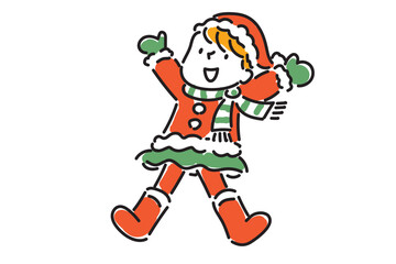 冬に飛び跳ねるマフラーをした元気な女の子