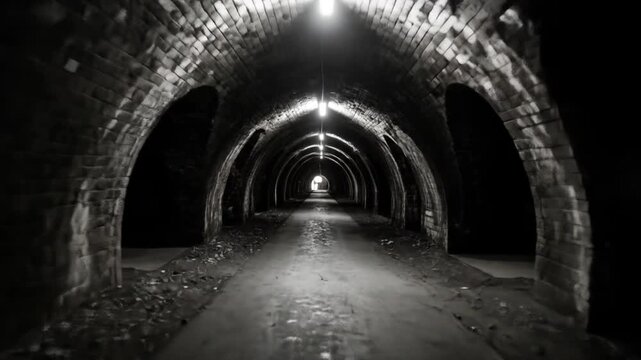 Dim tunnel with brick arches