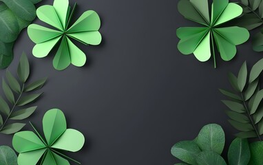 Elegant Green Paper Clover Floral Design Background