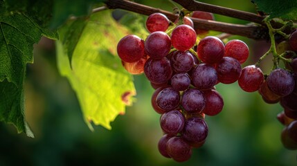 Close-up of a bunch of red grapes on a vine