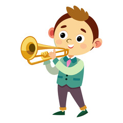 cartoon boy playing trumpet