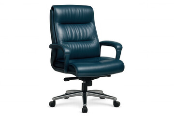 Fototapeta premium Comfortable blue leather office chair isolated on transparent background, perfect for interior design projects