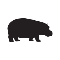 Hippopotamus silhouette vector icon. Standing African hippo graphic symbol, isolated on white background. Wildlife animal logo design element.
