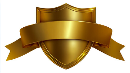 Golden shield with a ribbon on a white background, vector illustration, high-definition, realistic