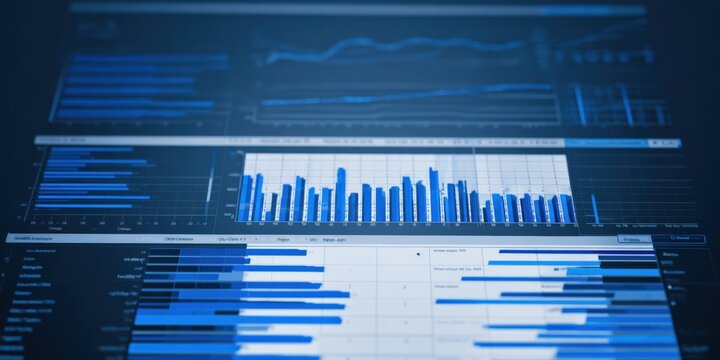 Financial Data Visualization: Blue Graphs and Charts on Screen for Business Analytics and Investment Analysis