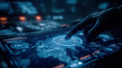 Futuristic Technology Interface: Hand Interacting with Digital Display, Innovation and Advanced Communication Concept