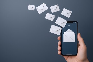 Email Marketing Campaign on Mobile Phone: Business Communication, Digital Correspondence and Online Messaging with Envelopes