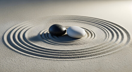 Naklejka premium Zen garden with black and white stones symbolizing balance and harmony in nature