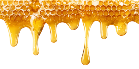 Honey Dripping From Honeycomb on Transparent Background, PNG