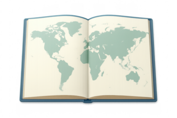 Open book showing world map on transparent background