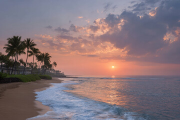 experience breathtaking beauty of hawaii with palm trees silhouetted against stunning sunset