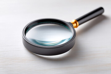 a single black magnifying glass outline on a clean white background, minimalist search concept,