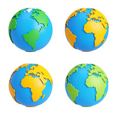 Obraz premium Earth globes rotate showing continents. Isolated. Use Geography education, travel promotion