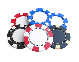 Casino chips stack isolated on black, for gambling ads or promotions with plenty of space