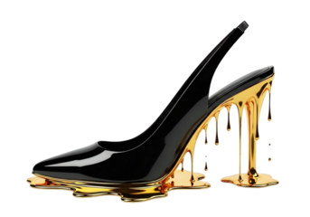 Luxury black high heel shoe with dripping gold accent for fashion design, product mockups or elegant lifestyle marketing campaigns that need upscale visuals