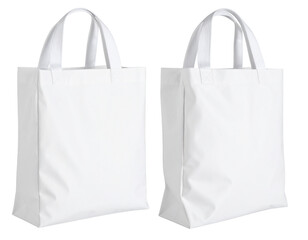 Two white blank tote bags isolated on a clean background for branding mockups and product promotions