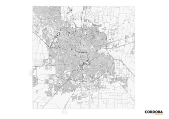 Detailed vector highway map zoom of Cordoba in Argentina