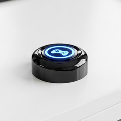 Gaming button black push button with blue light video game controller icon for arcade style games 100 on transparent background